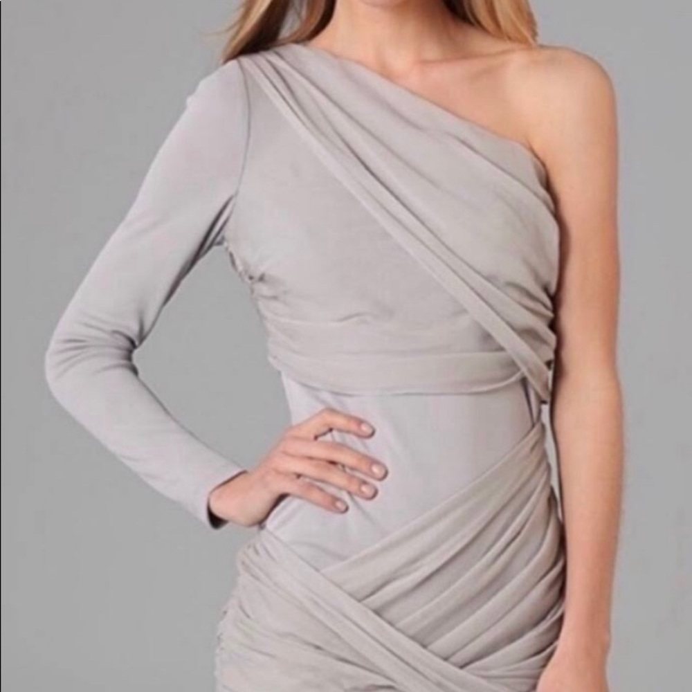 Alice + Olivia One Shoulder Grey Mini Dress